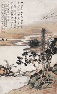 黎简 己酉（1789）作 秋江策杖 立轴